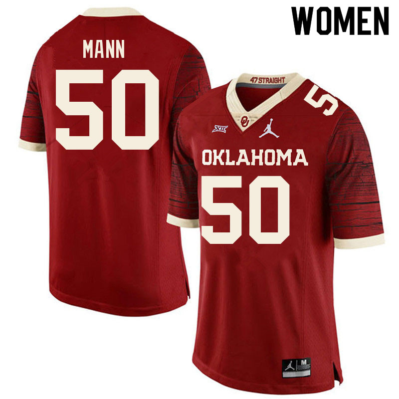 Women #50 Jake Mann Oklahoma Sooners College Football Jerseys Sale-Retro - Click Image to Close
